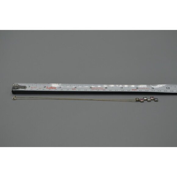 Square Rhinestone Drop Pendant Necklace Sterling Silver 925 MHJ 3.8g 9.25" Pink - Picture 8 of 8